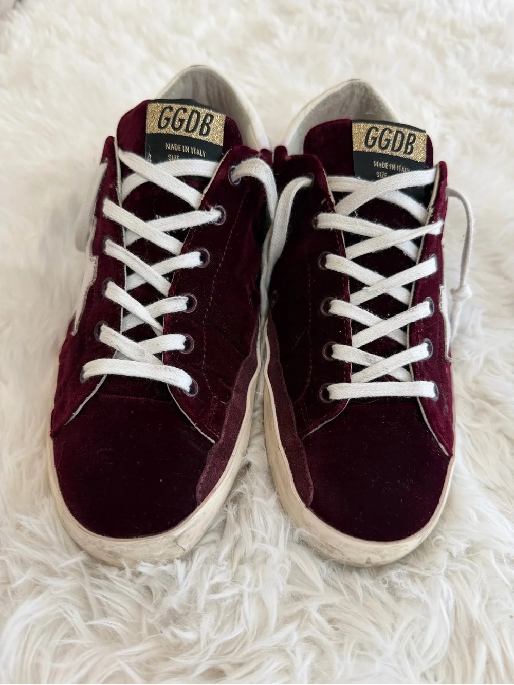 Golden Goose Super-Star Velvet Sneakers in Burgundy and White Size 39 US 9